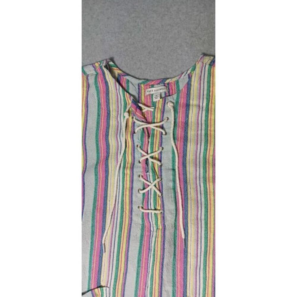 Free Assembly Dress Womens Size XL Multicolor Stripes Linen Blend Coastal - Picture 3 of 11